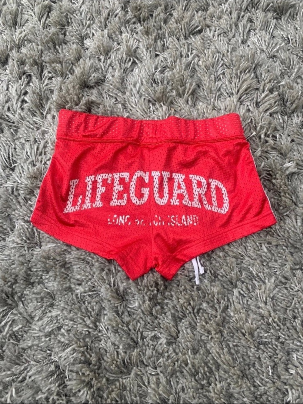 Red "LIFEGUARD" Mesh Women’s Shorts